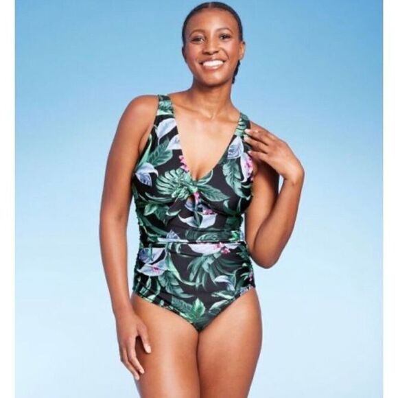 KONA SOL - NWT - L Sz Lg Full Coverage Tummy Control Tie-Front 1-Piece/Tropical - Picture 2 of 15